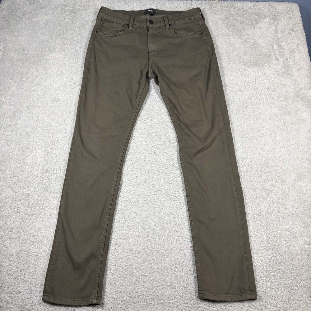 Paige Lennox Pants Mens 32 Slim Straight Olive Green Stretch Made in USA